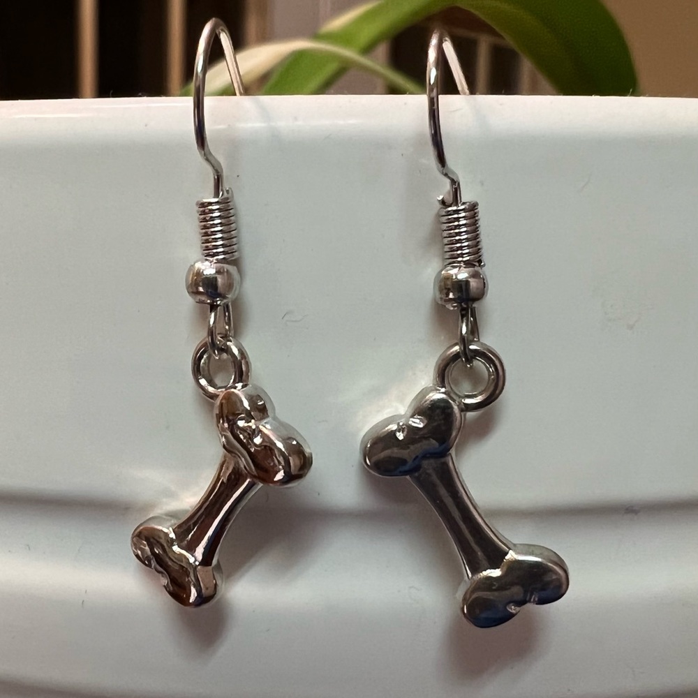 Pair of BONES for Dog Fish hook earrings